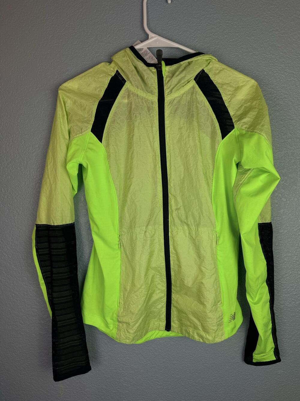 New Balance Jacket Womens Small Yellow Hooded Windbreaker Full Zip Mesh Running